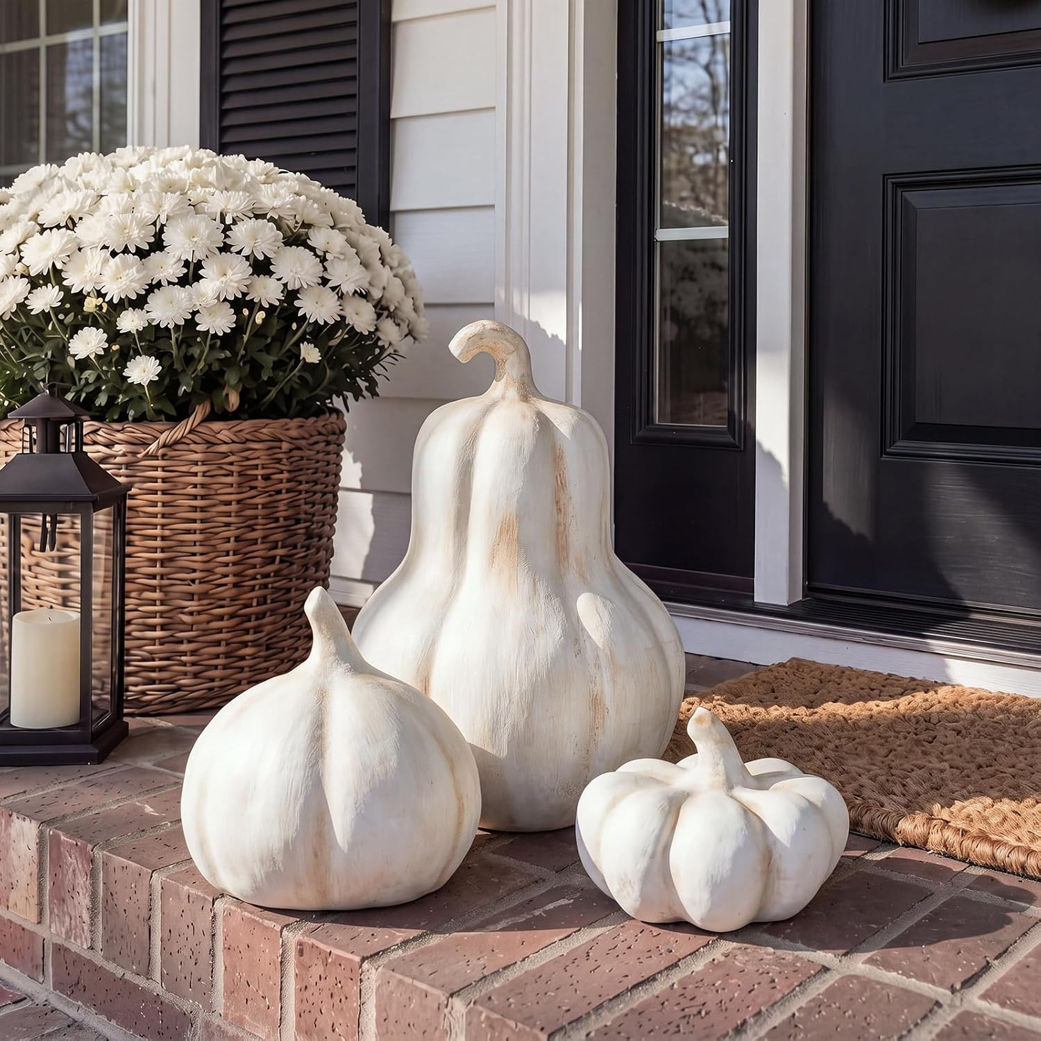 AceOrbit 3 Pcs Fall Decor Outdoor Handmade Terracotta Pumpkins, Beige | Amazon (US)