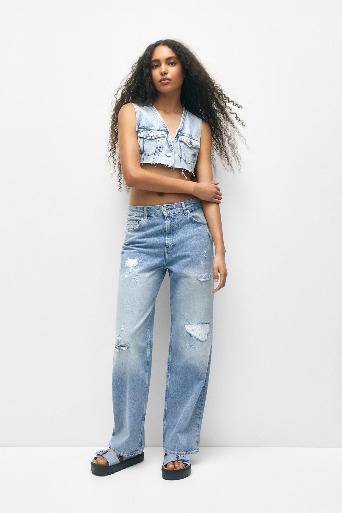 Gescheurde baggy jeans met hoge taille | PULL and BEAR NL
