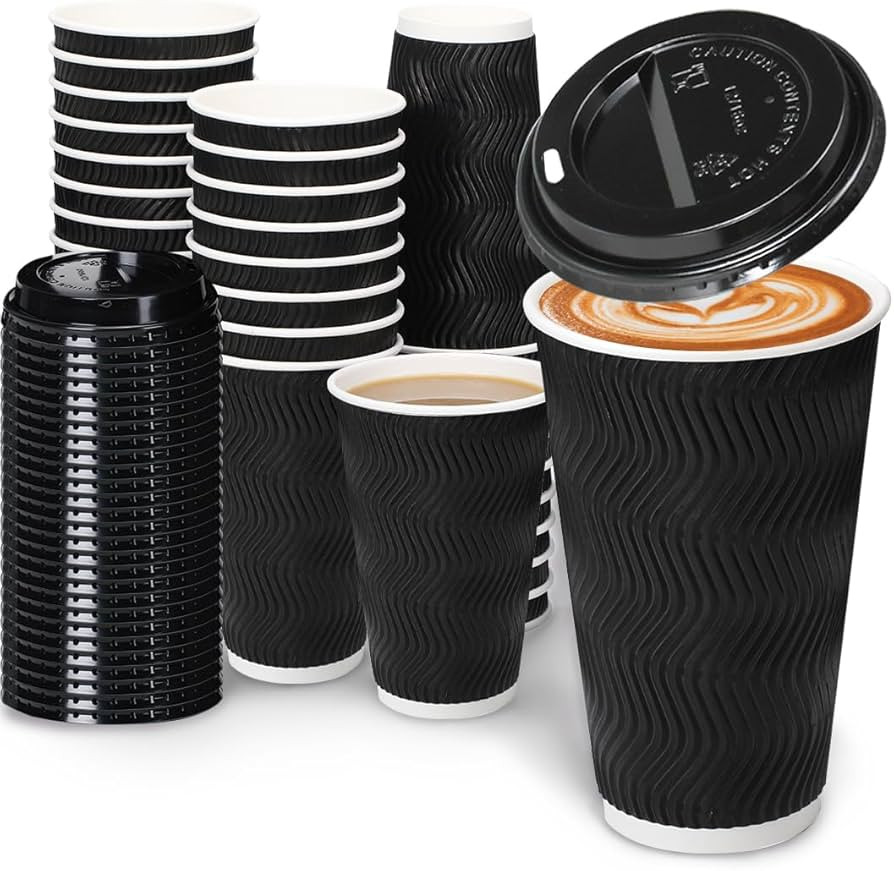 16oz Coffee Cups with Lids, 100 Pack Insulated Ripple Paper Cups, Disposable Coffee Cups for Wate... | Amazon (US)