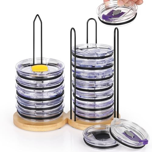 Tumbler Lid Organizer, 2 IN 1 Stacking Tumbler Lid Holder Vertical Storage for Up to 20 Lids, Space-Saving Design Cup Lid Organizer Storage Rack for Kitchen Cabinet and Countertop Organization | Amazon (US)