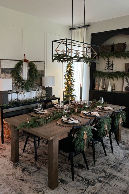 Holiday dining room.
Natural greenery taking center stage here! 
Christmas tablescape, neutral Christmas 

#LTKhome #LTKSeasonal #LTKHoliday