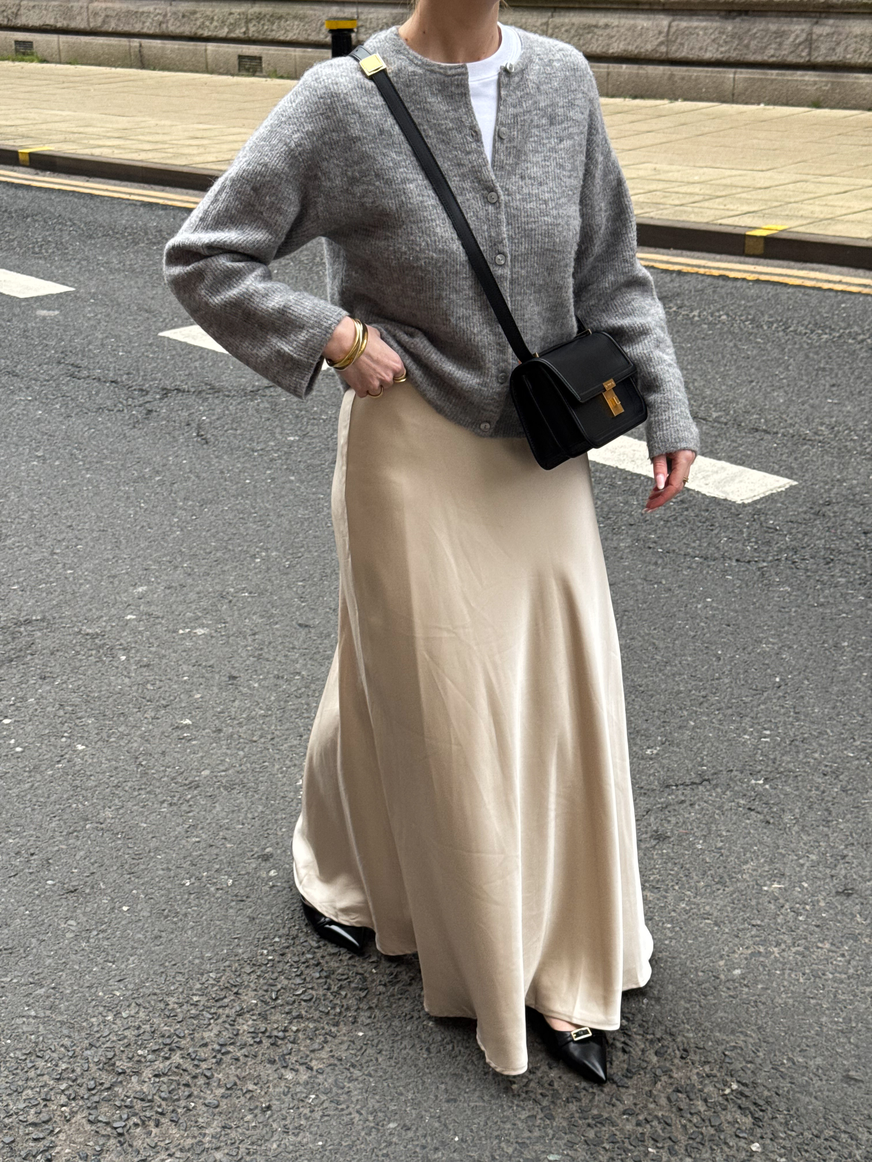 Spring Fashion, Cardigan, Maxi Skirt, Bag, Flat Shoes, T-shirt, Crossbody Bag, COS, & Other Stories, ASOS, DeMellier 

 #LTKuk #LTKspring #LTKstyletip