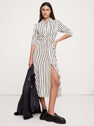 Matte Silk Twist-Front Shirt Dress | Banana Republic (US)