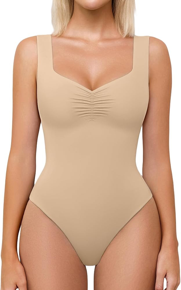 Avidlove Bodysuits for Women Sweetheart Neck Ruched Body Suit Seamless Double Lined Tank Top Slim... | Amazon (US)