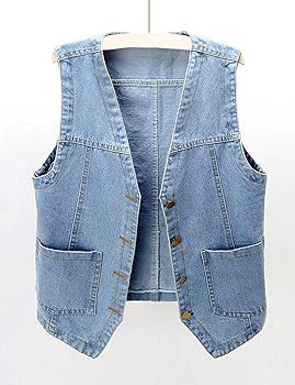 Peaceglad Womens Casual Jean Vest V Neck Open Front Button Down Sleeveless Denim Jacket with Pock... | Amazon (US)