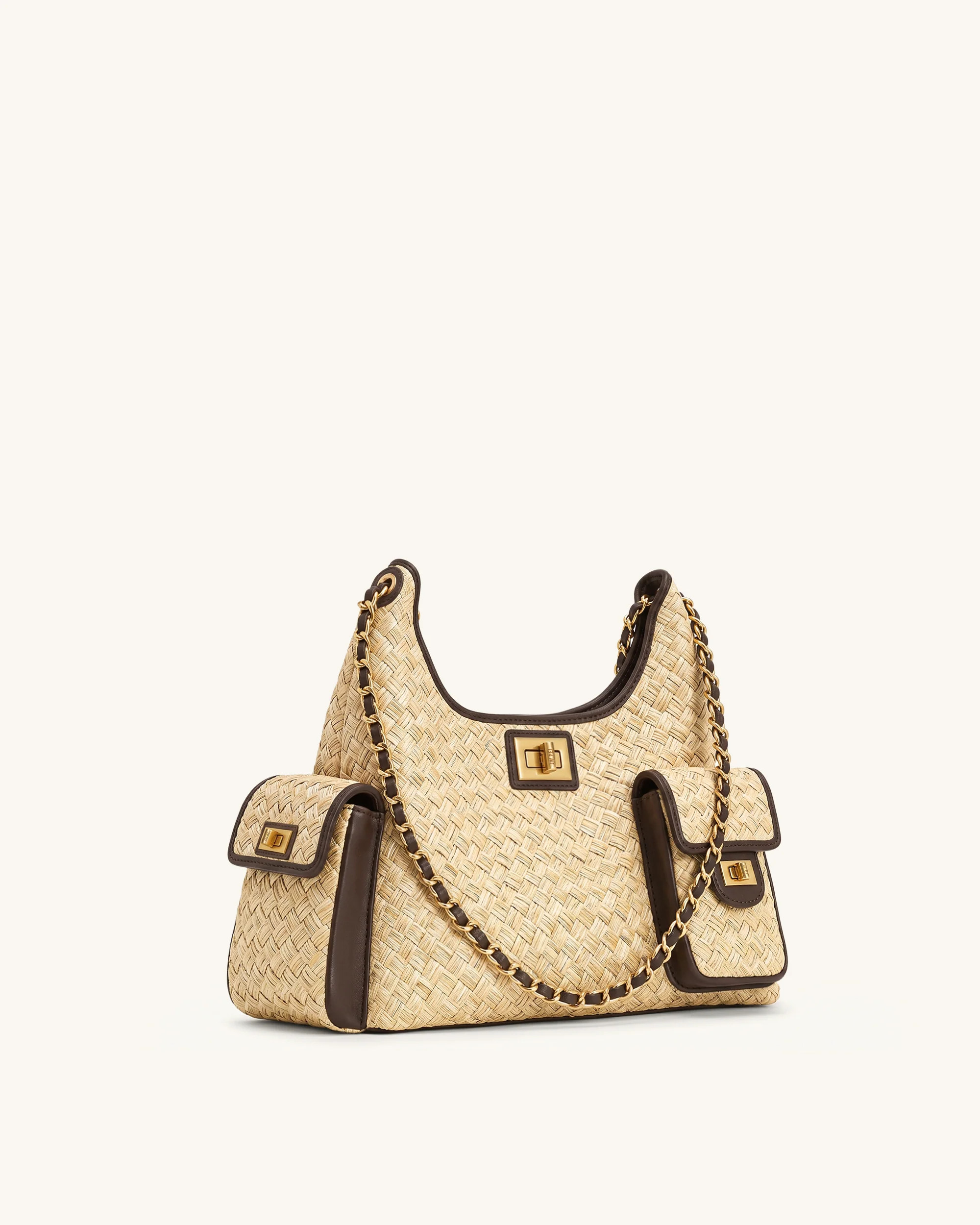 Vivian Faux Straw Chain Shoulder Bag - Chocolate Brown | JW PEI US