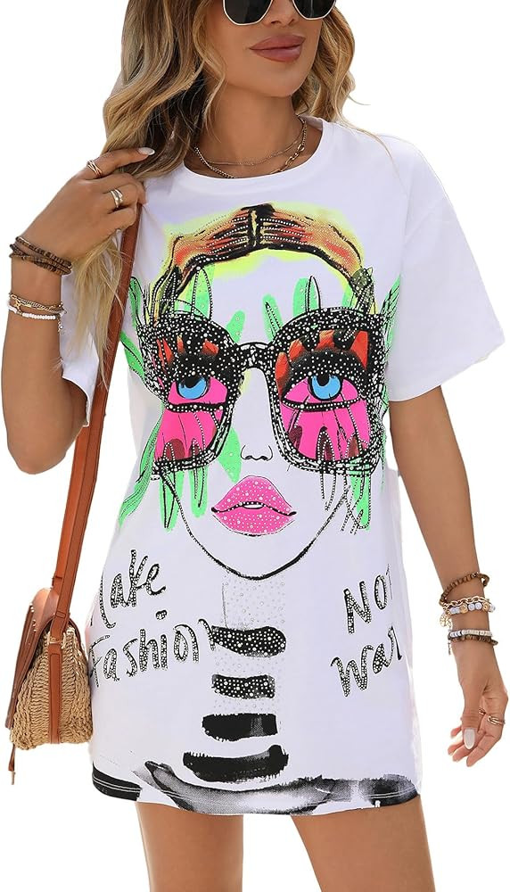 Womens Graphic T Shirts Sequined Tops Sparkly Tops for Women Rock Shirts with Crew Neck Funny Gra... | Amazon (US)