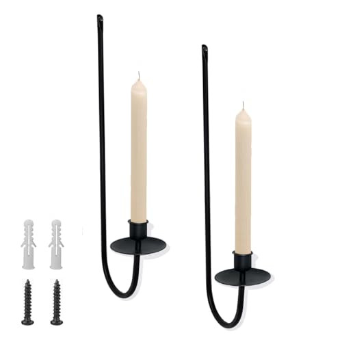 Wall Candle Holder Set of 2, Modern Candle Sconces Wall Mount Metal Holders Hanging Candle Pillar Holder for Living Room, Wedding, Farmhouse, Fireplace, Matte Black | Amazon (US)