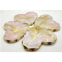 Pink & Gold Heart Shaped Coasters/ Diamond Edge Pink Valentines Gift/Teacher Gift/Engagement Decor | Etsy (US)