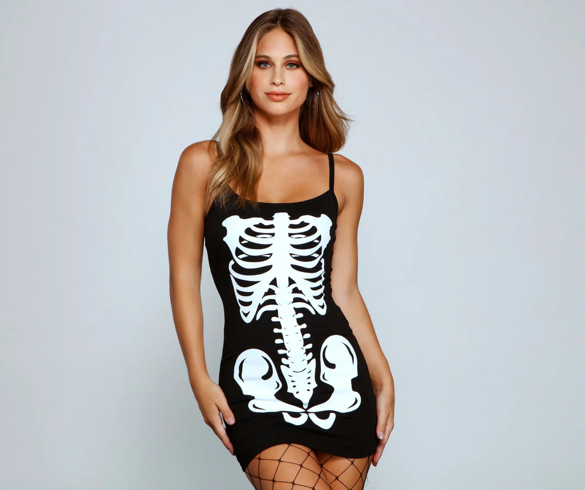 Glam Ghoul Skeleton Print Mini Dress | Windsor Stores