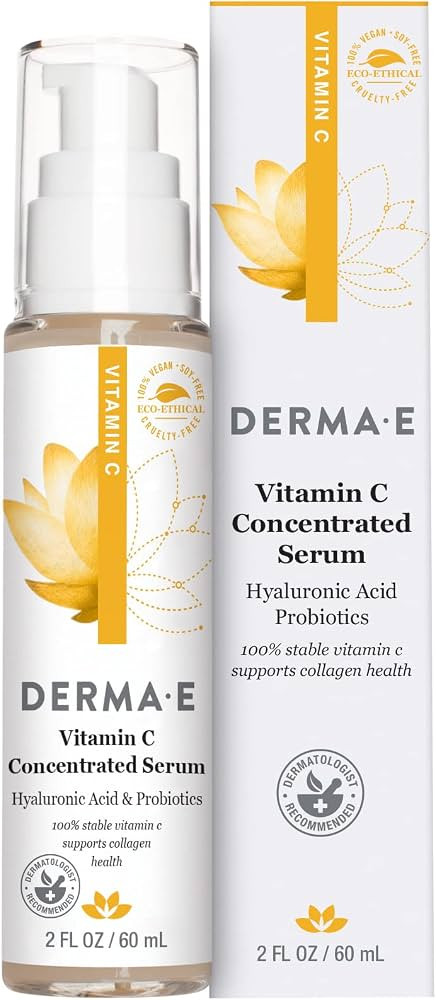 DERMA E Vitamin C Concentrated Serum with Hyaluronic Acid, Vitamin E & Aloe, All Natural, Antioxi... | Amazon (US)