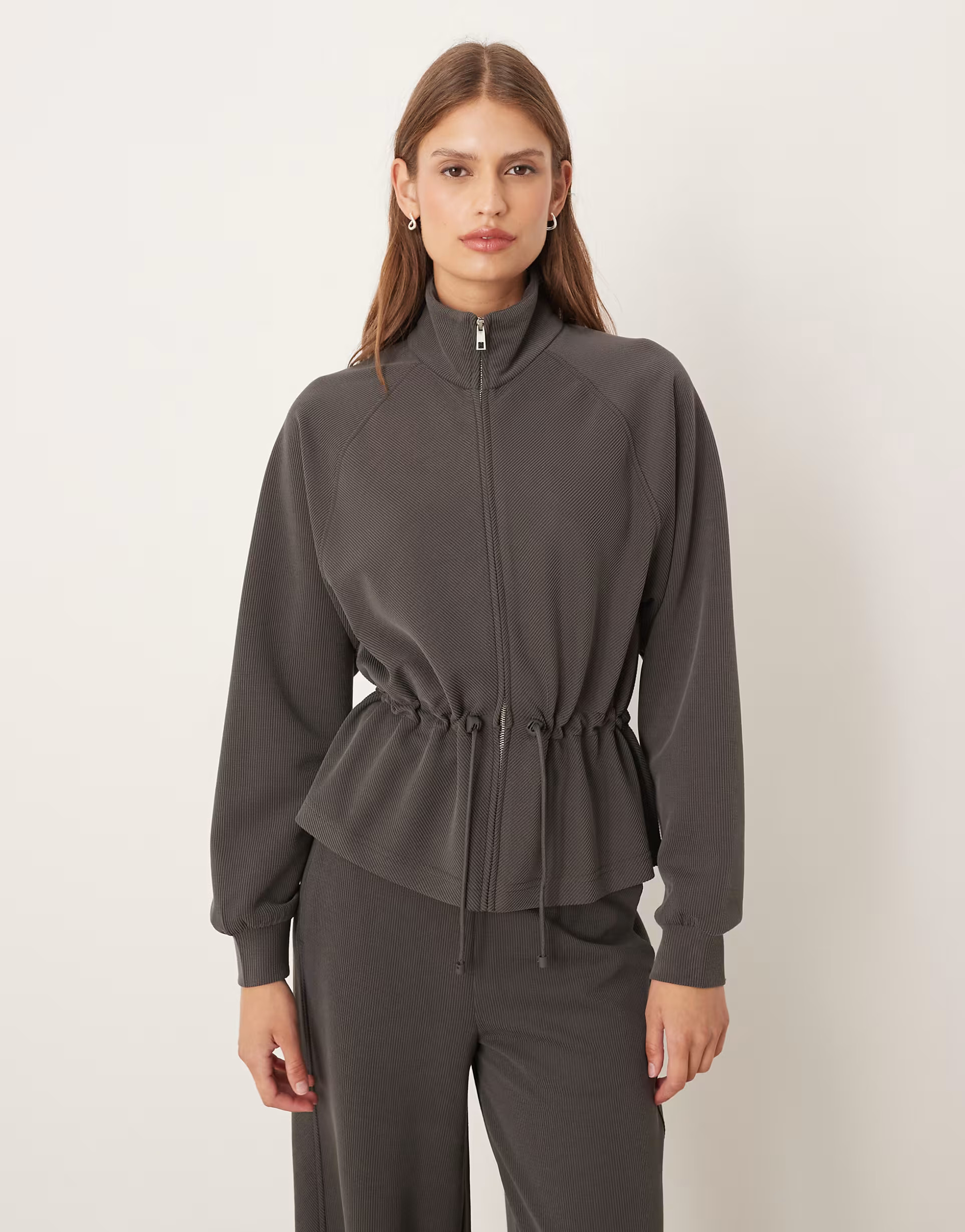 OYSHO Adjustable waist jacket with 29% modal in dark anthracite | ASOS (Global)