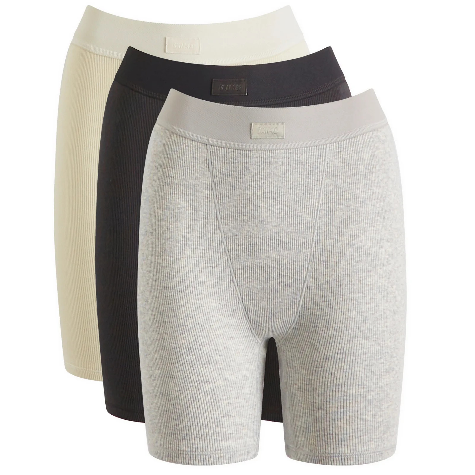 SKIMS Women's Cotton Rib Boxer 3 Pack Bundle in Bone Multi, Size Small | END. Clothing
