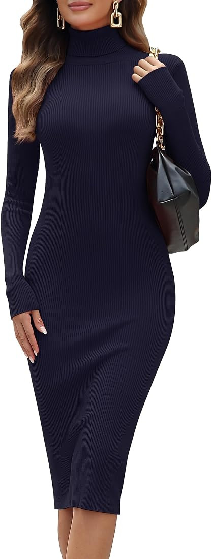ninovino Women's Turtleneck Ribbed Knit Long Sleeve Slim Fit Sweater Dress | Amazon (US)