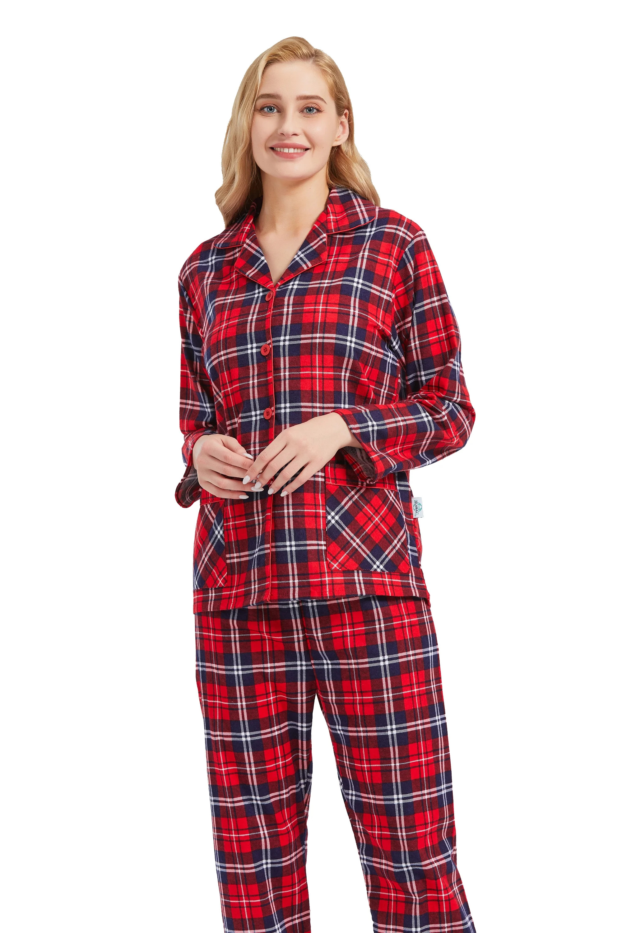 GLOBAL Womens Flannel Cotton Pajama Set Long PJs Flannel Loungewear Sleepwear,Size S-3XL | Walmart (US)