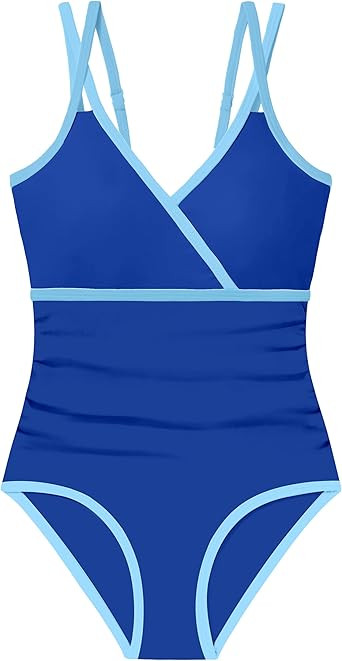 BAVADER Girls Swimsuit One Piece Modest Girls Bathing Suit Solid Square Neck Ruched Adjustable St... | Amazon (US)