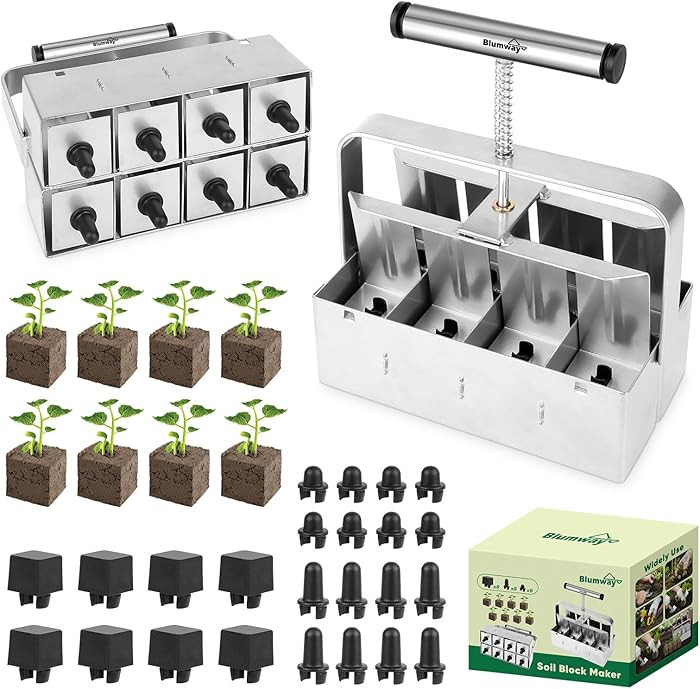 BlumWay Upgraded Soil Blocker, 8 Cell Seed Blocker 2 inch Quad Soil Block Maker Manual with 3 Typ... | Amazon (US)