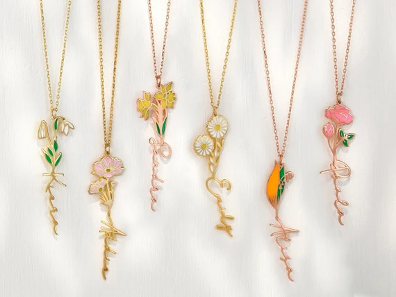 Custom Name Necklace with Birth Flower Gift for Her Personalized Minimalist Necklace Mother Day G... | Etsy (US)