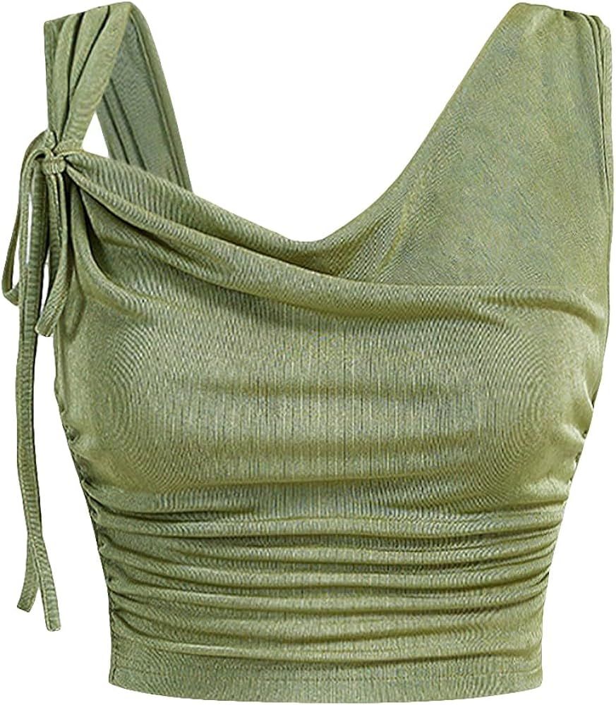 GORGLITTER Women's Knot Side Ruched Crop Tank Top Sleeveless Draped Crop Cami Tops | Amazon (US)