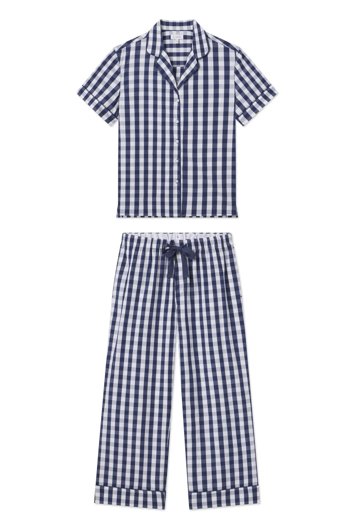Poplin Chloe Pajama Set in Deep Navy Large Gingham | Lake Pajamas