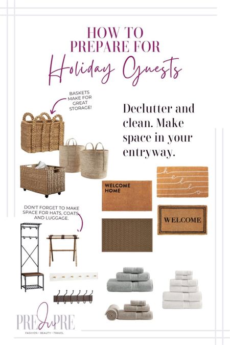 Prepare for the holiday season and those guests that plan to visit with these tips. Read more at www.predupre.com

Holiday, holiday prep, holiday guests, home, house, baskets, coat racks, doormats, towel bundles, towels

#LTKhome #LTKfamily #LTKHoliday