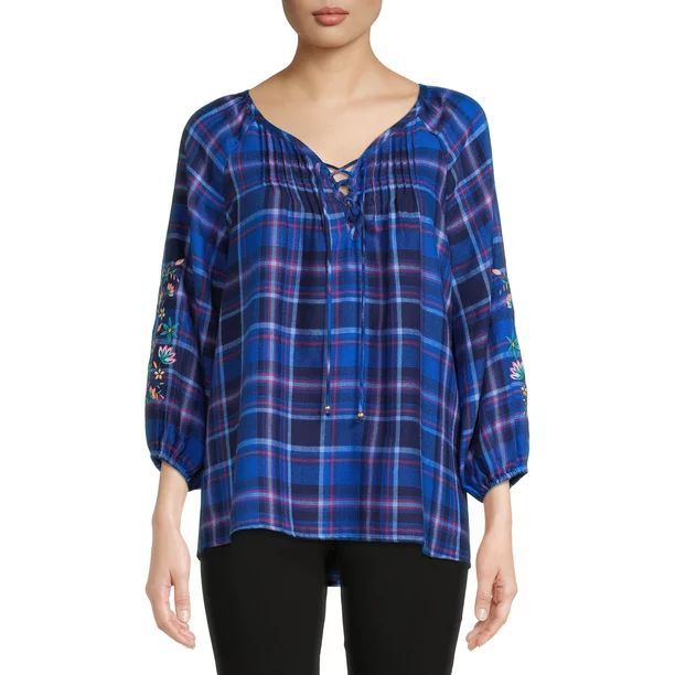 The Pioneer Woman Flannel Peasant Blouse, Women's | Walmart (US)