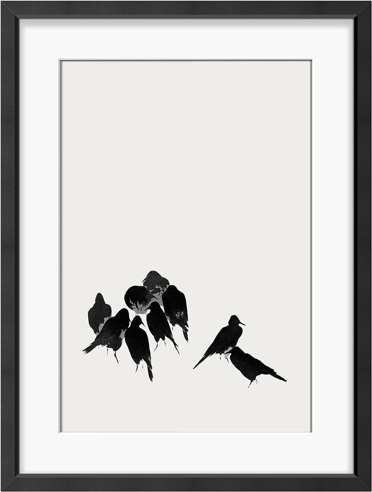 MUDECOR Framed Canvas Wall Art Silhouettes in Repose Black and White Bird Gatherin Illustration R... | Amazon (US)