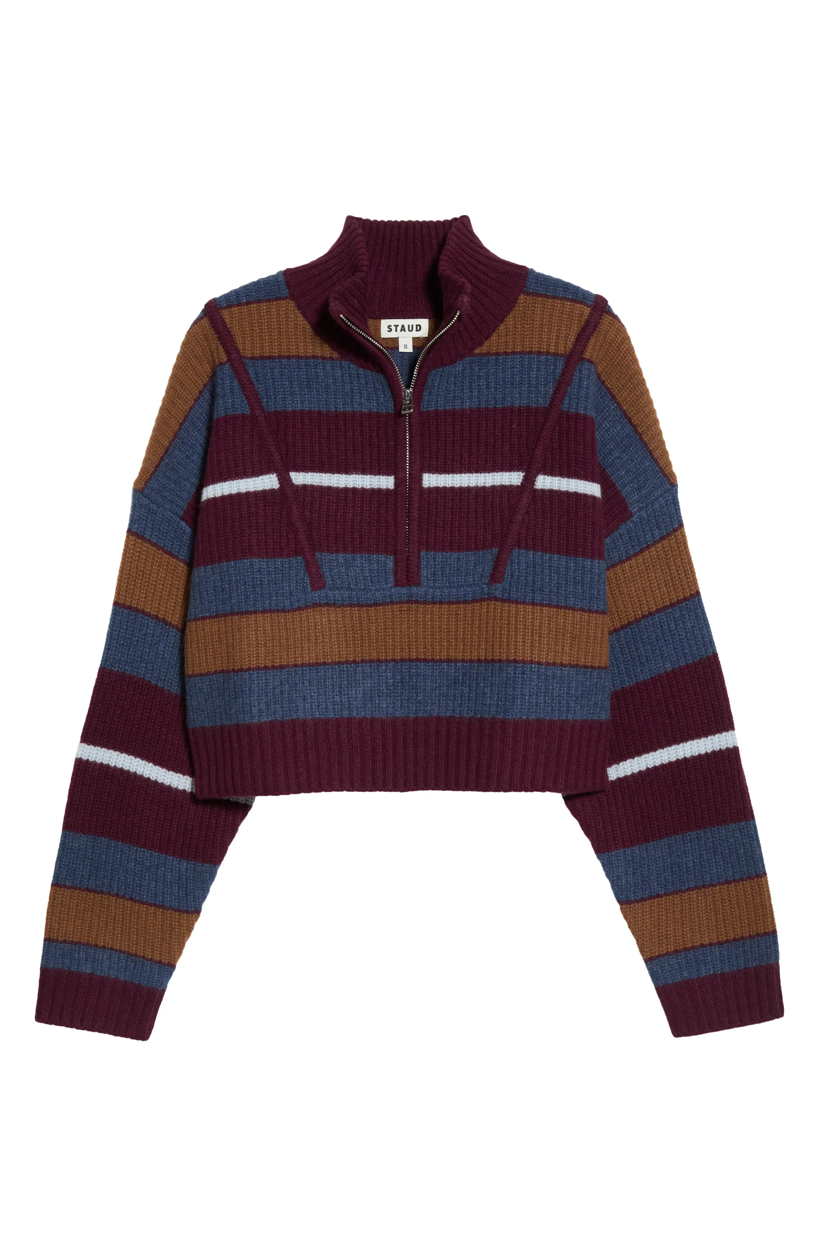 STAUD Hampton Cropped Cashmere Sweater in Monaco Stripe at Nordstrom, Size Medium | Nordstrom