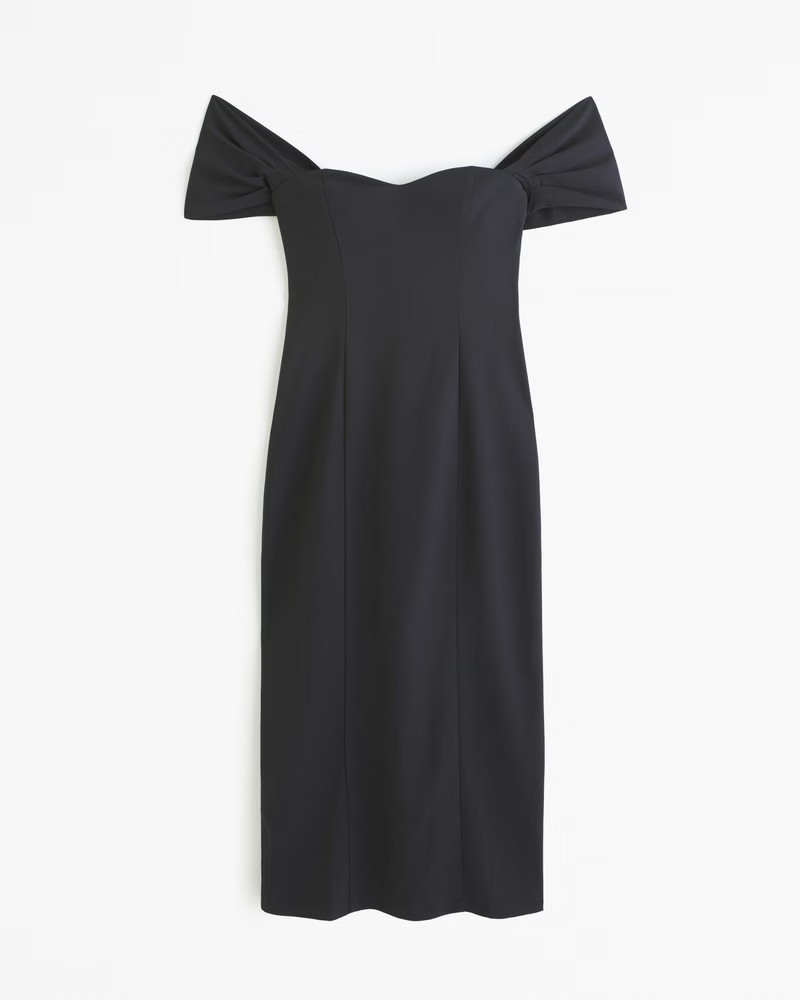 Women's Clean Off-The-Shoulder Midi Dress | Women's Dresses & Jumpsuits | Abercrombie.com | Abercrombie & Fitch (US)