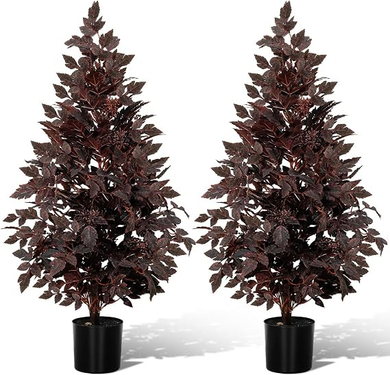 2 Pack 3ft Faux Thanksgiving Tree, Fall Cimicifuga Tree, Artificial Plum Cimicifuga Stems Seeded ... | Amazon (US)