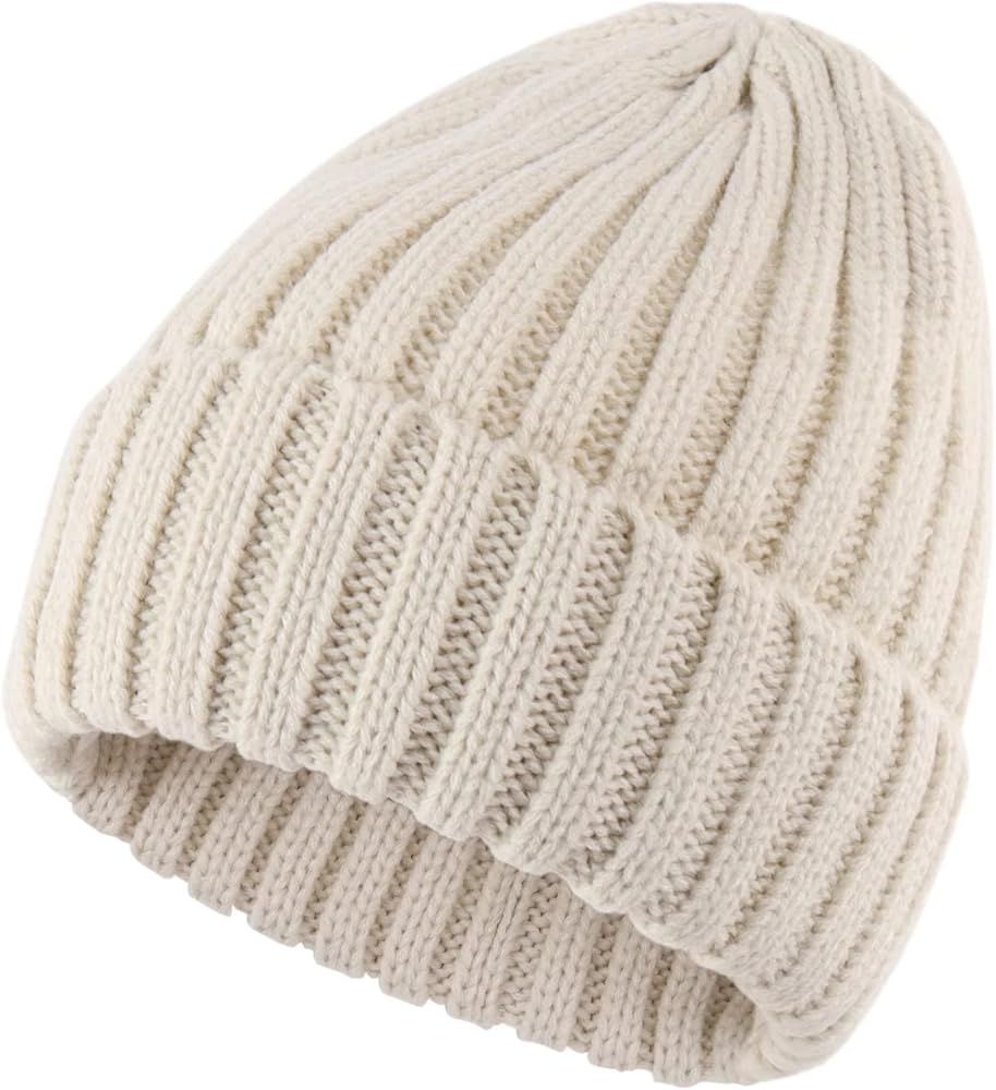Connectyle Womens Knit Cuffed Beanie Hat Stretch Ribbed Acrylic Winter Ski Cap | Amazon (US)