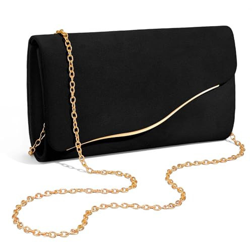 XquiziFit Clutch Purses for Women Formal Evening Clutch with Detachable Chain Faux Suede Purse for Wedding Party Black | Amazon (US)