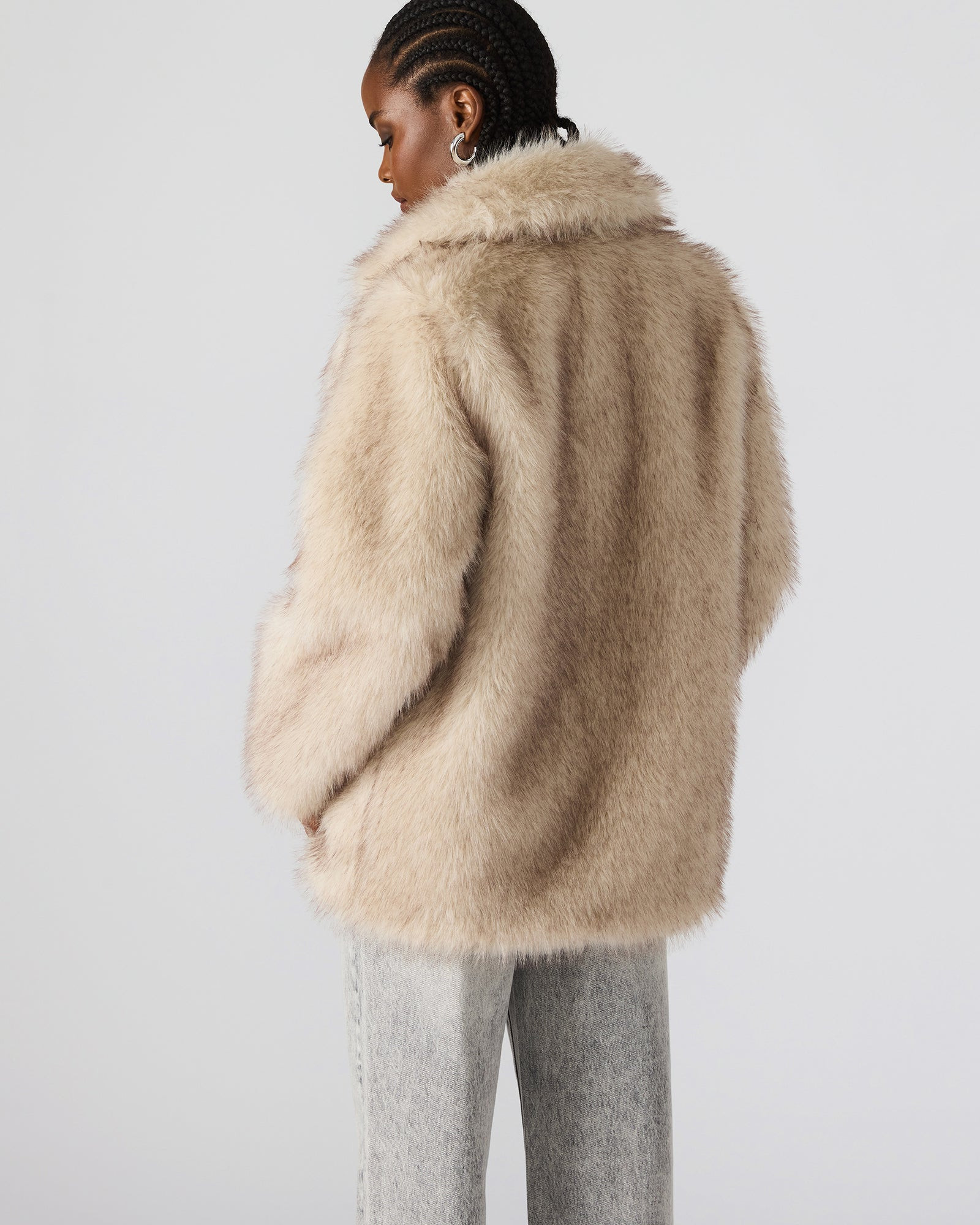 KINDRA Natural Faux Fur Collared Women's Coat | Steve Madden (US)