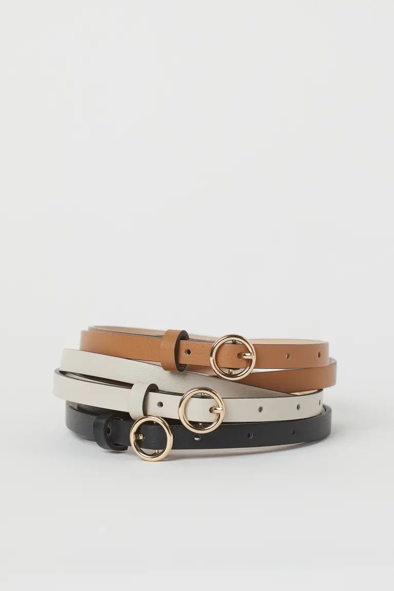 Narrow belts in soft faux leather with a round metal buckle.Pieces/Pairs3CompositionShell: Polyes... | H&M (US + CA)
