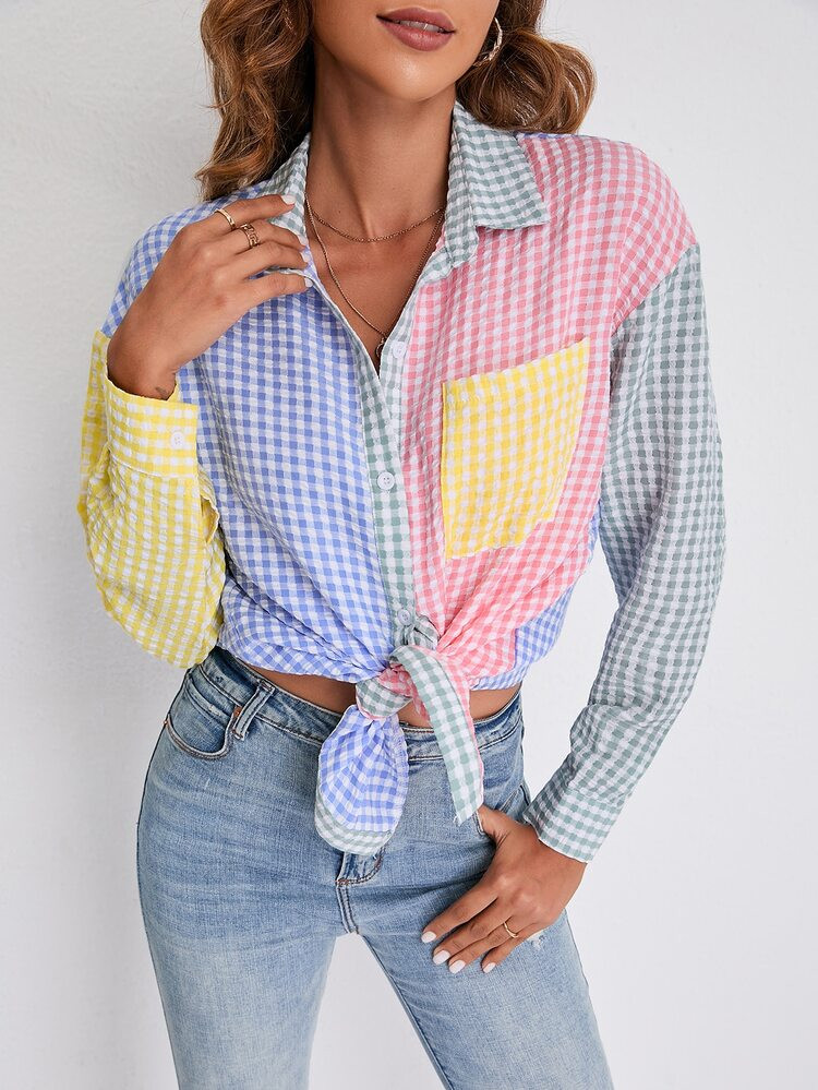 Striped Print Colorblock Drop Shoulder Blouse | SHEIN