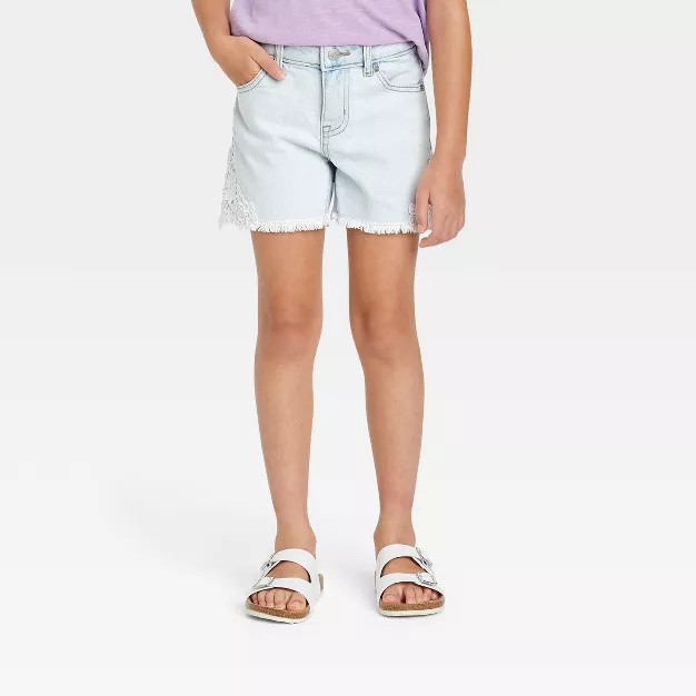 Girls' Side-Lace Jean Shorts - Cat & Jack™ Light Blue | Target