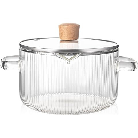 Glass Cooking Pot with Lid - 1.6L(54oz) Heat Resistant Borosilicate Glass Cookware Stovetop Pot S... | Amazon (US)