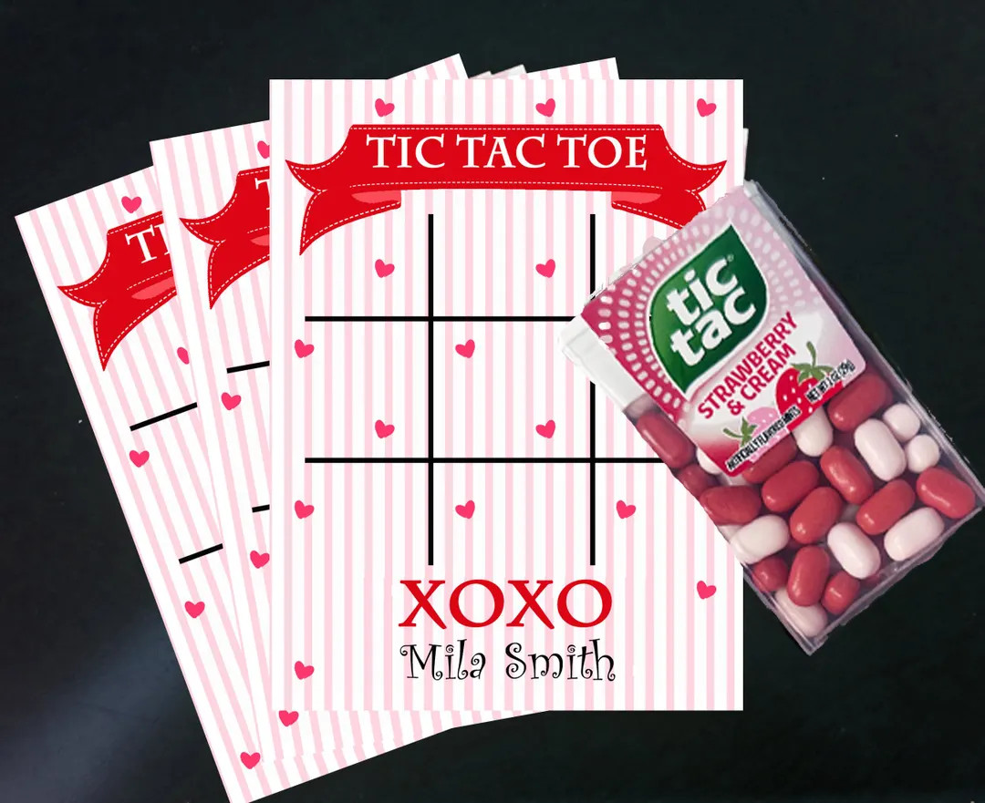 Personalized Valentine Tic Tac Toe Cards and Bags Printed Pink - Candy NOT Included - Etsy | Etsy (US)