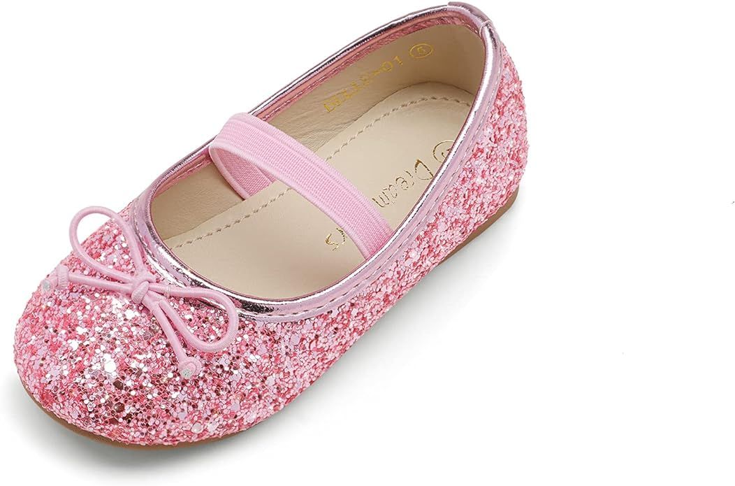 DREAM PAIRS Girl's Toddler/Little Kid/Big Kid Belle_01 Mary Jane Glitter Ballerina Flat Shoes | Amazon (US)