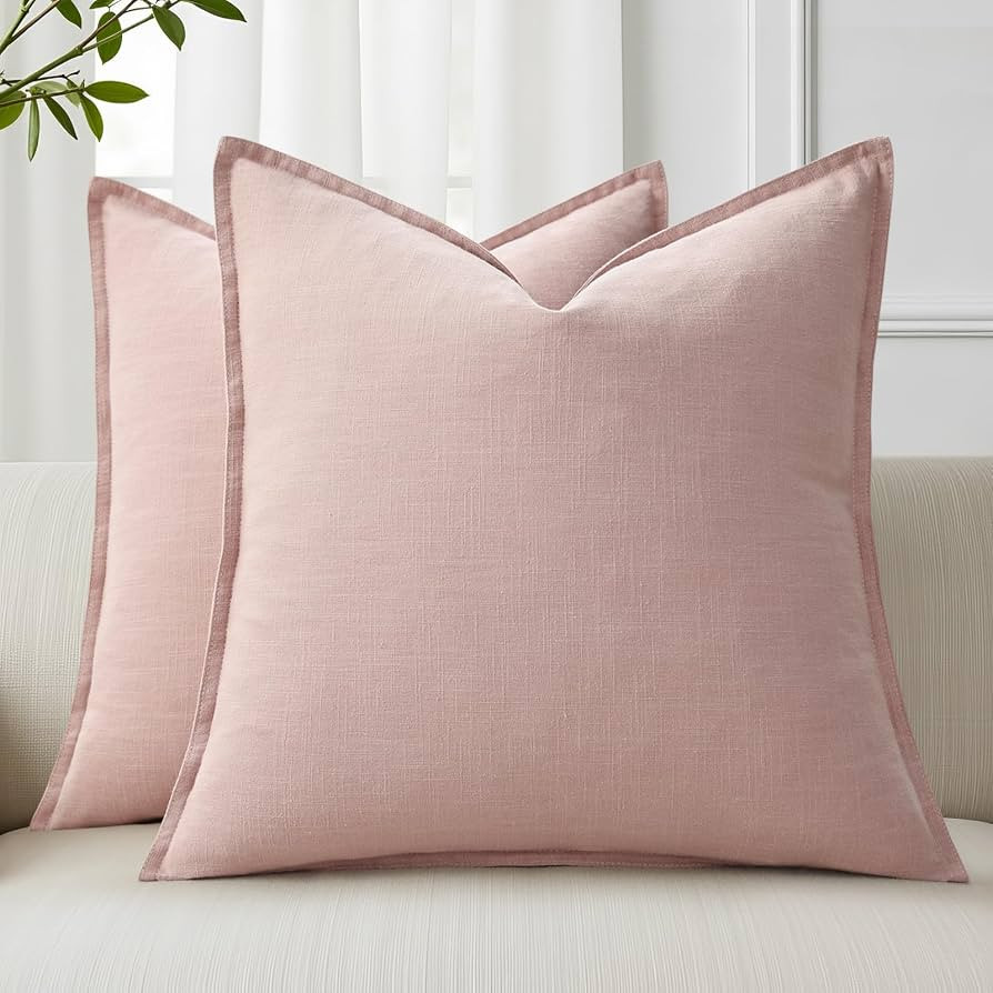 decorUhome Fall Pink Linen Throw Pillow Covers 24x24 Set of 2 | Amazon (US)