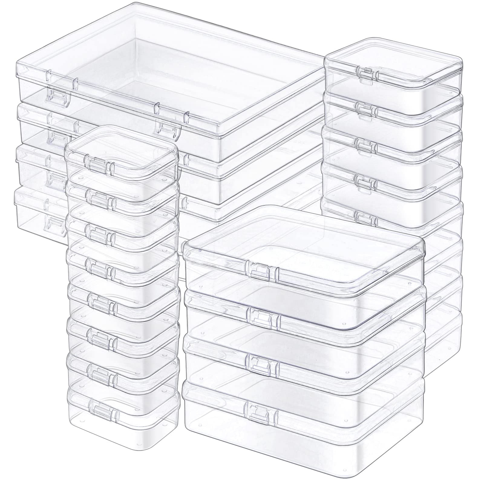 24 Pack Mixed Sizes Rectangular Mini Plastic Containers Clear Plastic Storage Boxes with Hinged L... | Amazon (US)