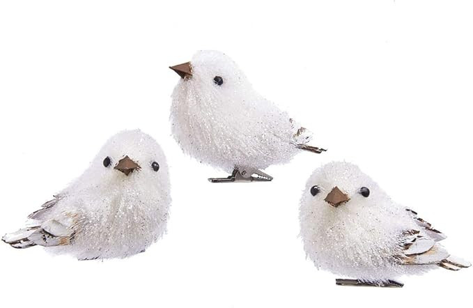 The Bridge Collection White Glittered Clip-On Bird Ornaments - Set of 3 Assorted - White Bird Orn... | Amazon (US)