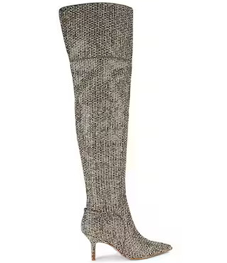 Mayfair Crystal Embellished Houndstooth Pointed Toe Over The Knee Boots | Dillard's