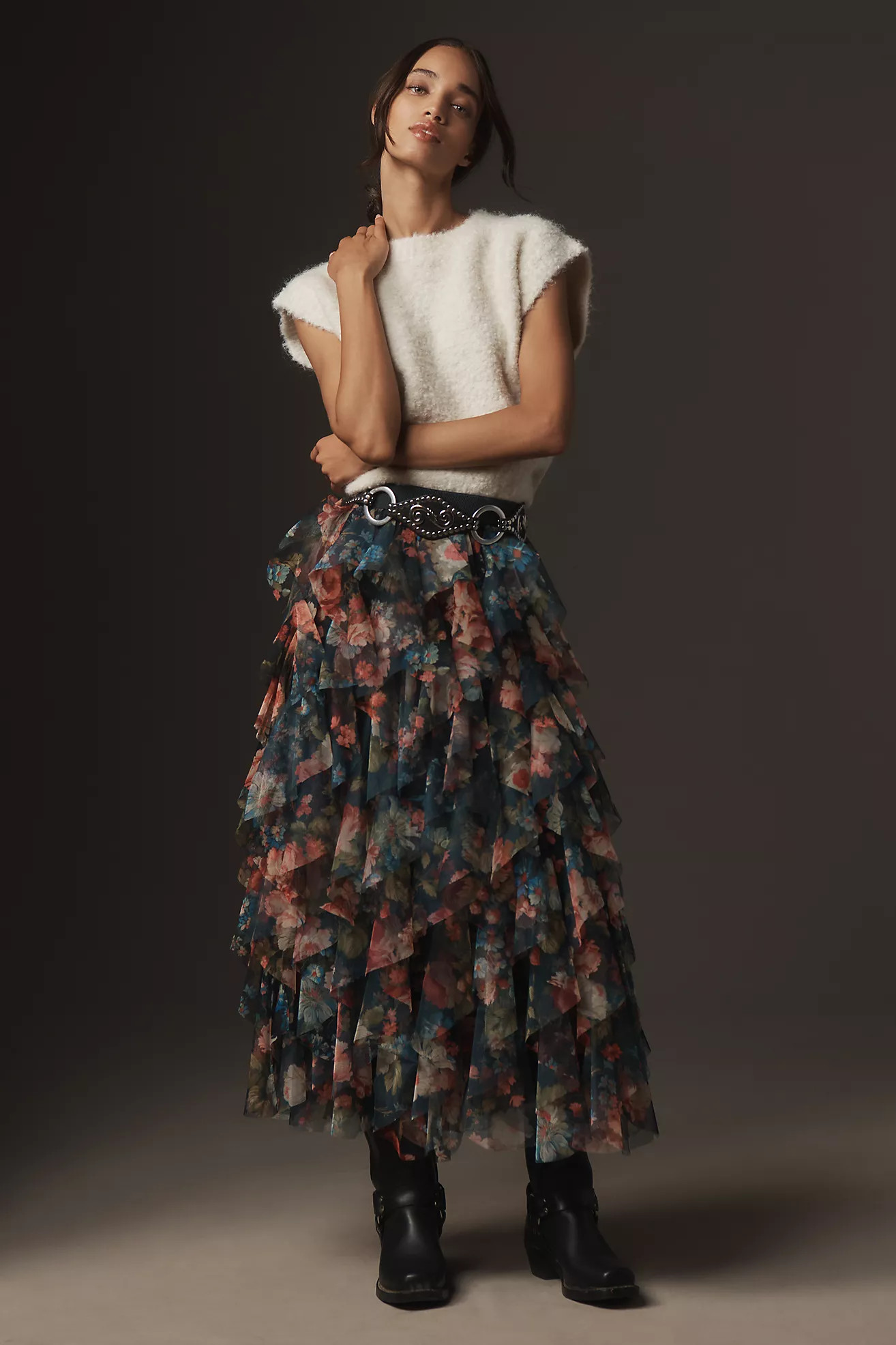 The Chéri Ruffled Tulle Midi Skirt by Anthropologie | Anthropologie (US)