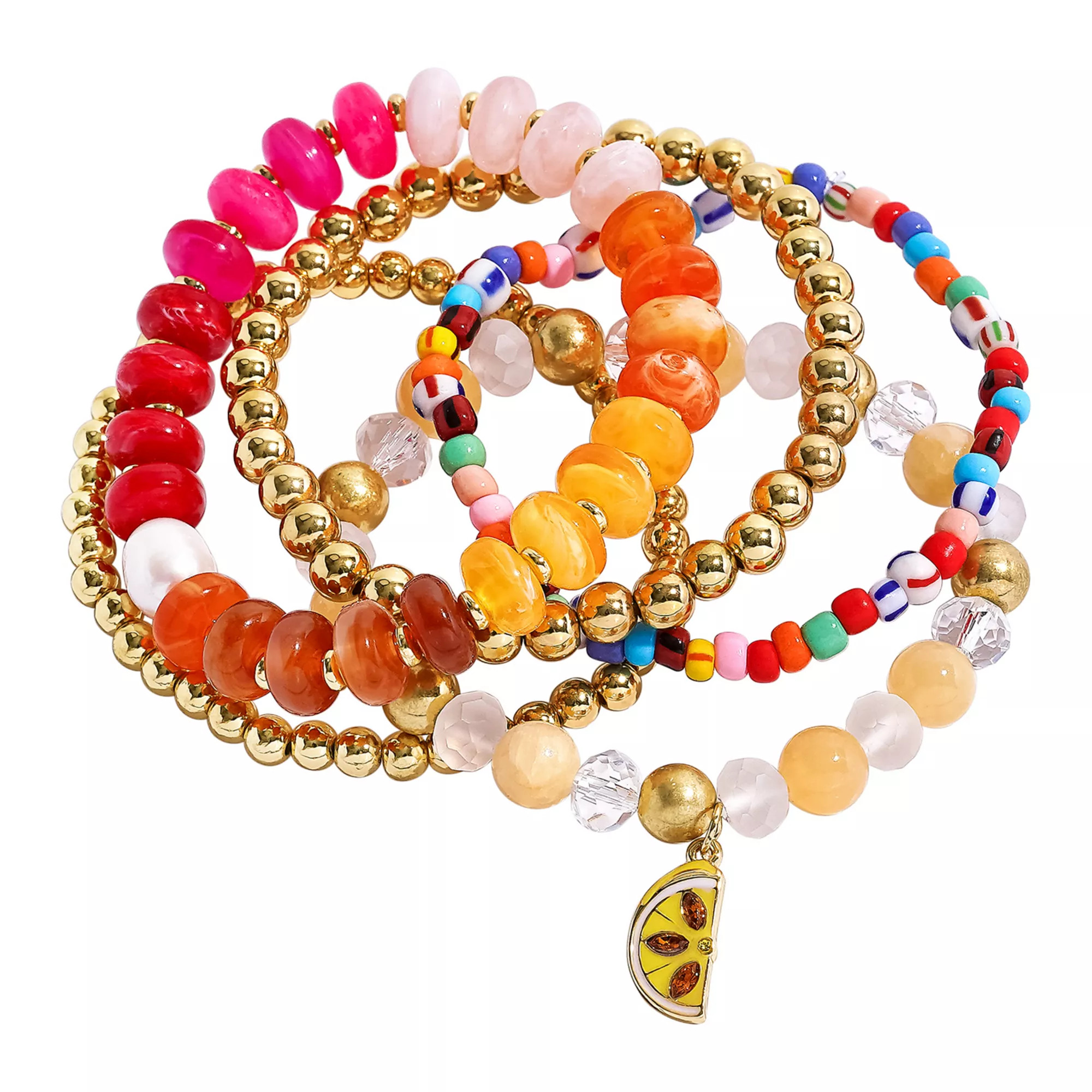 Emberly 5-Piece Gold Tone Fruit Slice Bead Stretch Bracelet Set | Kohl's