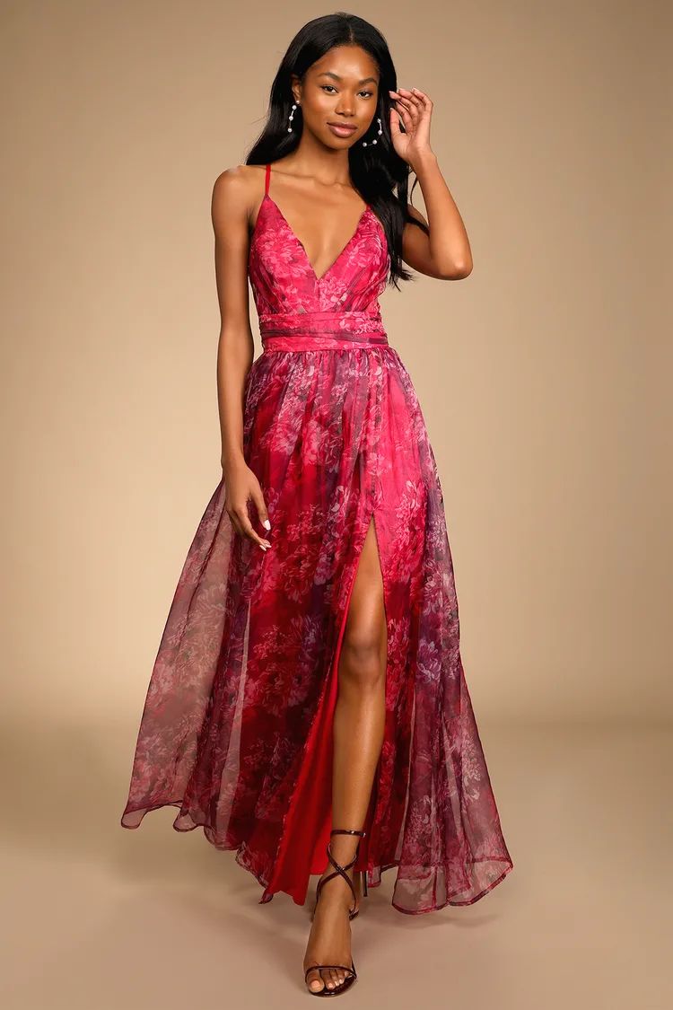 Romance That Wows Magenta Floral Print Organza Maxi Dress | Lulus (US)