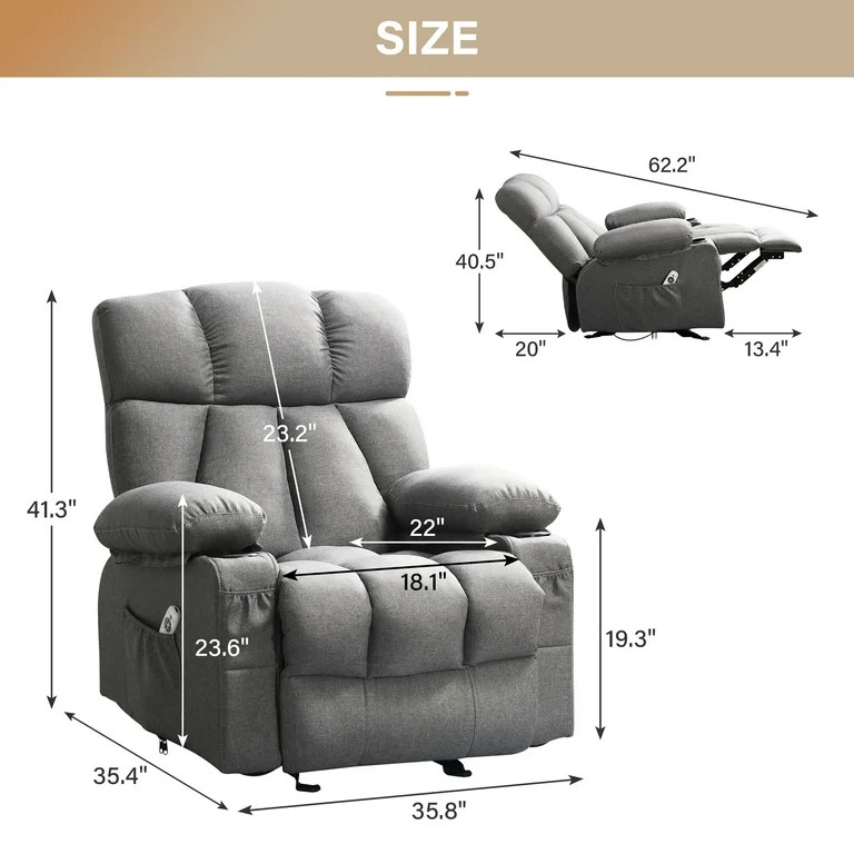 JONPONY Manual Recliner Chair with Heat Therapy and Massage Function, Heavy Duty Reclining Mechan... | Walmart (US)