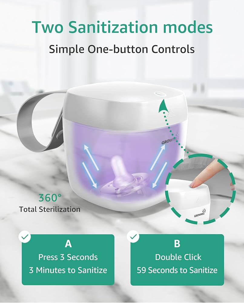 GROWNSY Pacifier Sanitizer Portable, UV Light Sanitizer on The Go for Baby, USB Charging Sanitize... | Amazon (US)