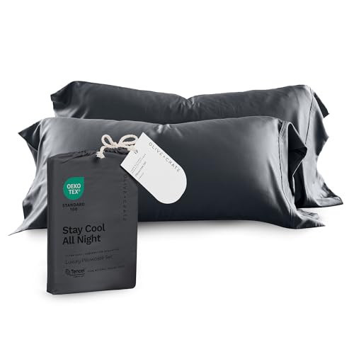 Olive + Crate Eucalyptus Cooling Pillowcases King Size | Certified Tencel Lyocell Fiber | Cool Vegan Silk Static Free for Skin and Hair | Softer Than Cotton and Linen | Charcoal | Amazon (US)