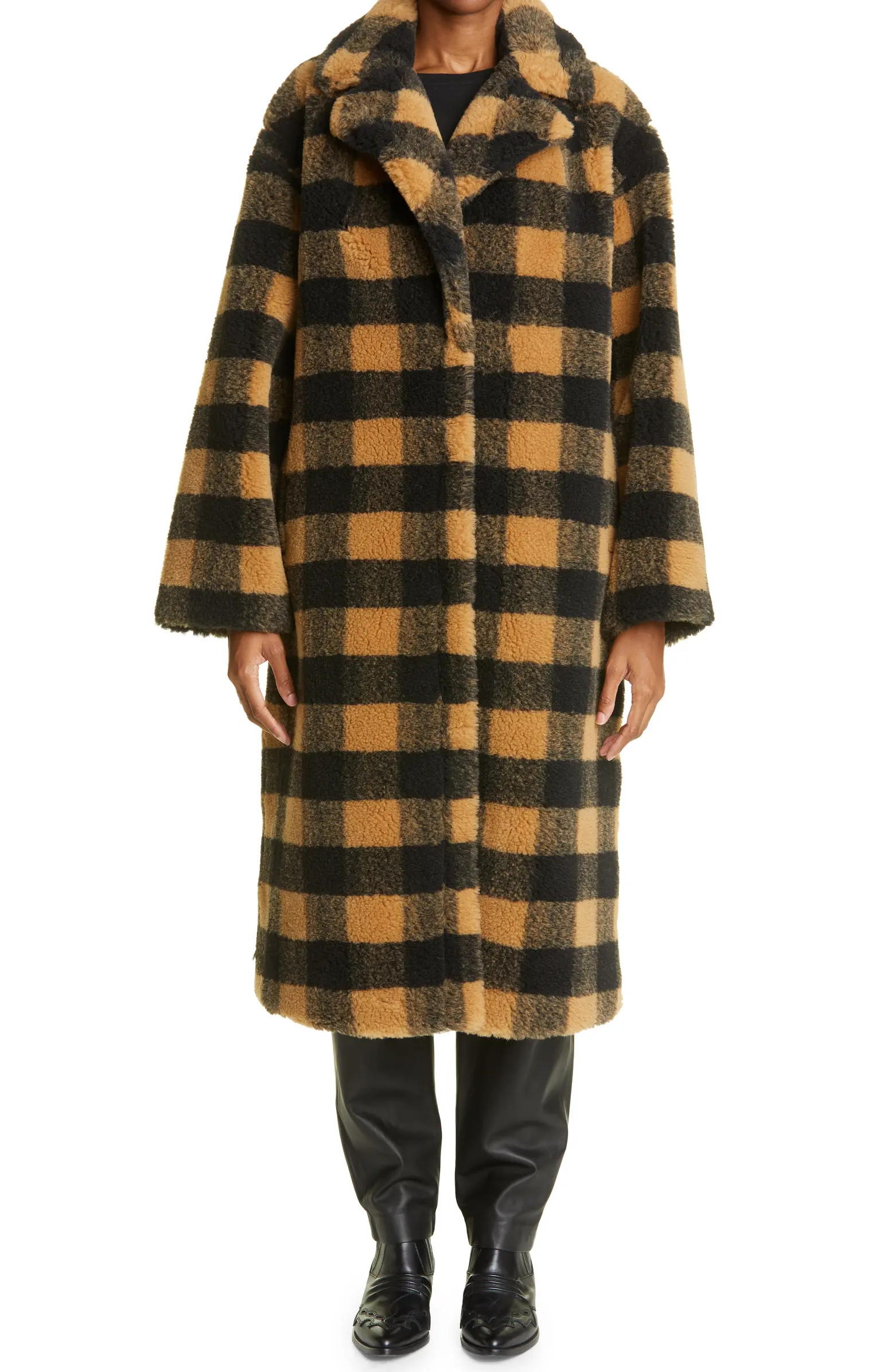 Stand Studio Maria Buffalo Check Faux Fur Coat | Nordstrom | Nordstrom